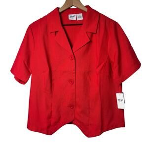 MIRAGE COLLECTION WOMEN RED SHORT SLEEVE BUTTON UP SIZE 14 BRAND NEW WITH TAGS